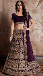 Amazing Wine Color Velvet Fabric Party Wear Lehenga