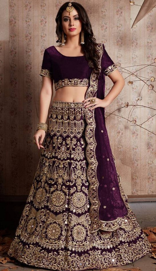 Amazing Wine Color Velvet Fabric Party Wear Lehenga