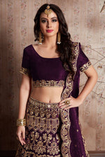 Amazing Wine Color Velvet Fabric Party Wear Lehenga