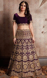 Amazing Wine Color Velvet Fabric Party Wear Lehenga