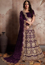Amazing Wine Color Velvet Fabric Party Wear Lehenga