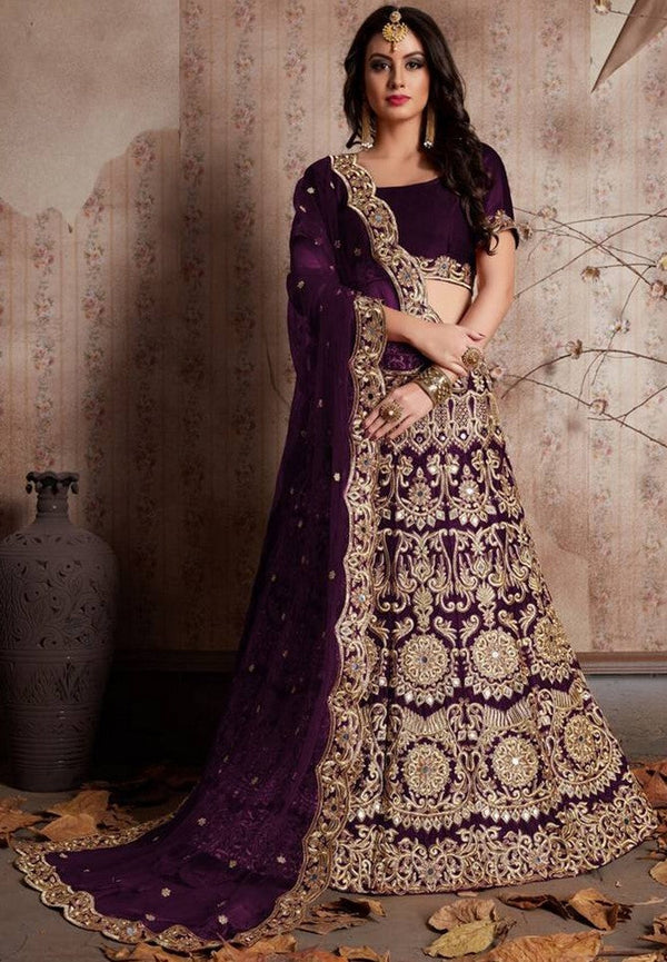 Amazing Wine Color Velvet Fabric Party Wear Lehenga