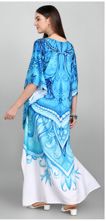 Dazzling Blue Color Polyester Fabric Designer Kaftan