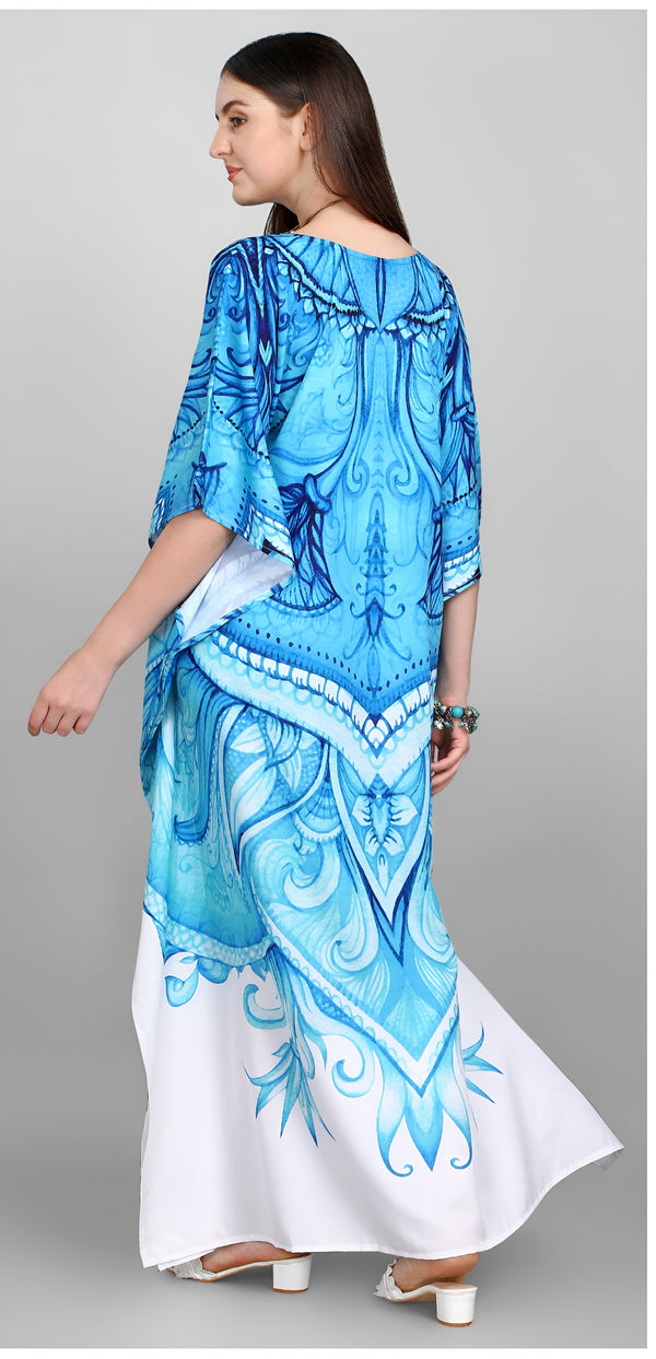 Dazzling Blue Color Polyester Fabric Designer Kaftan