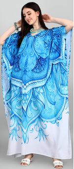 Dazzling Blue Color Polyester Fabric Designer Kaftan