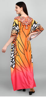 Dazzling Orange  Color Polyester Fabric Designer Kaftan