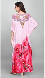 Dazzling Pink Color Polyester Fabric Designer Kaftan