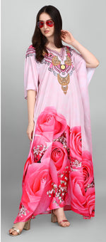 Dazzling Pink Color Polyester Fabric Designer Kaftan