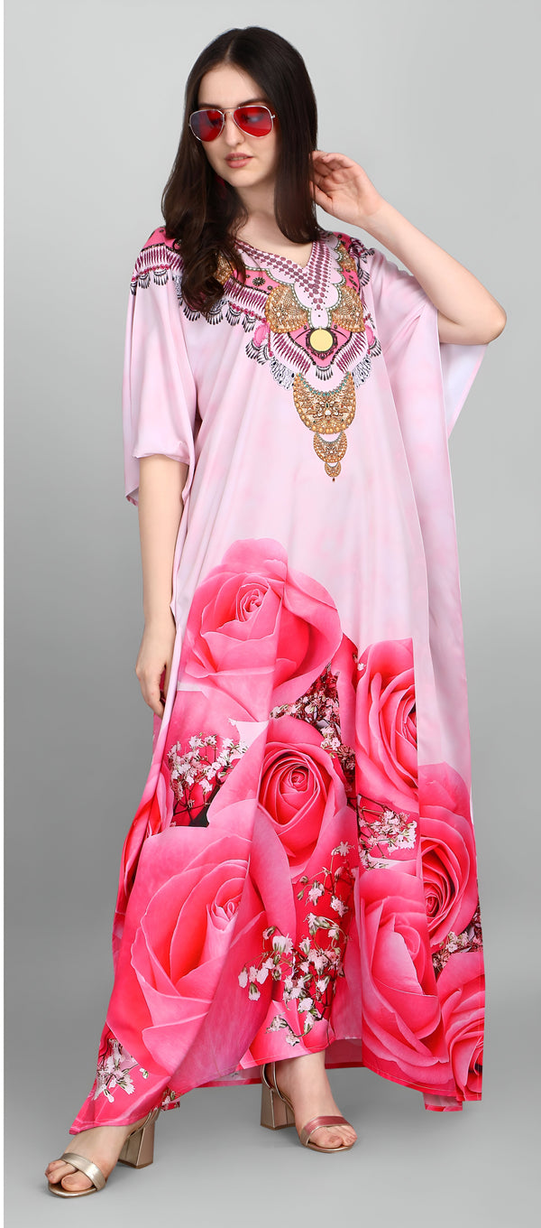 Dazzling Pink Color Polyester Fabric Designer Kaftan