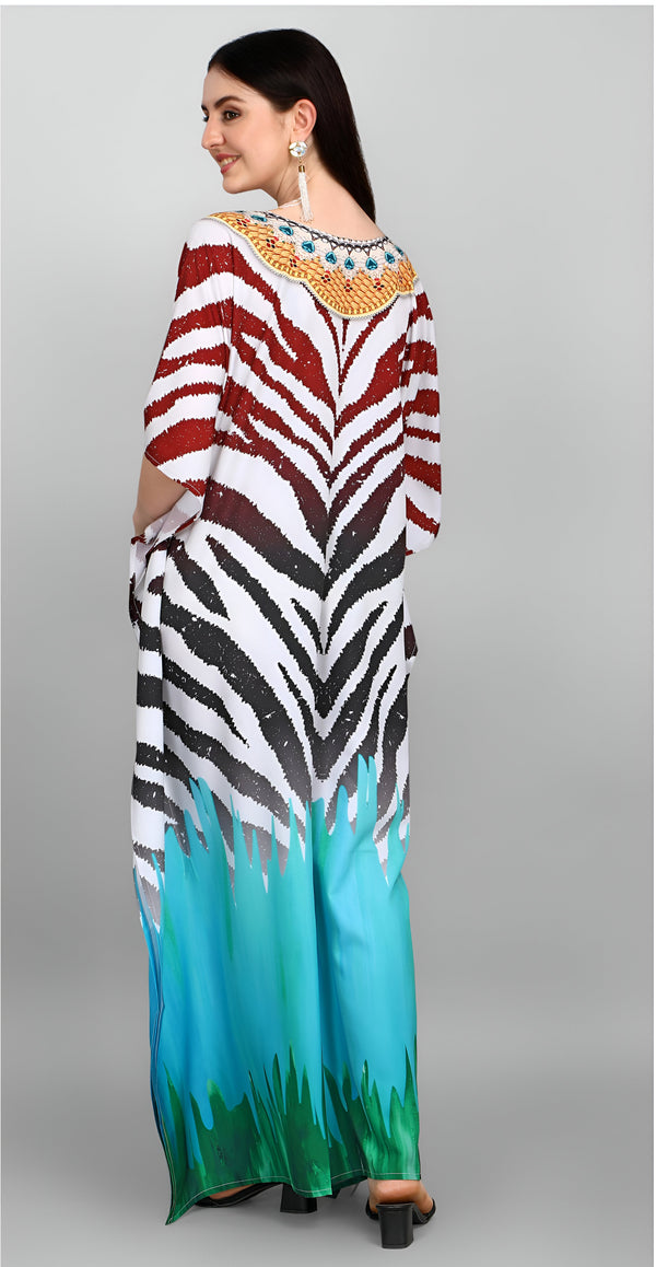 Dazzling Multi Color Polyester Fabric Designer Kaftan