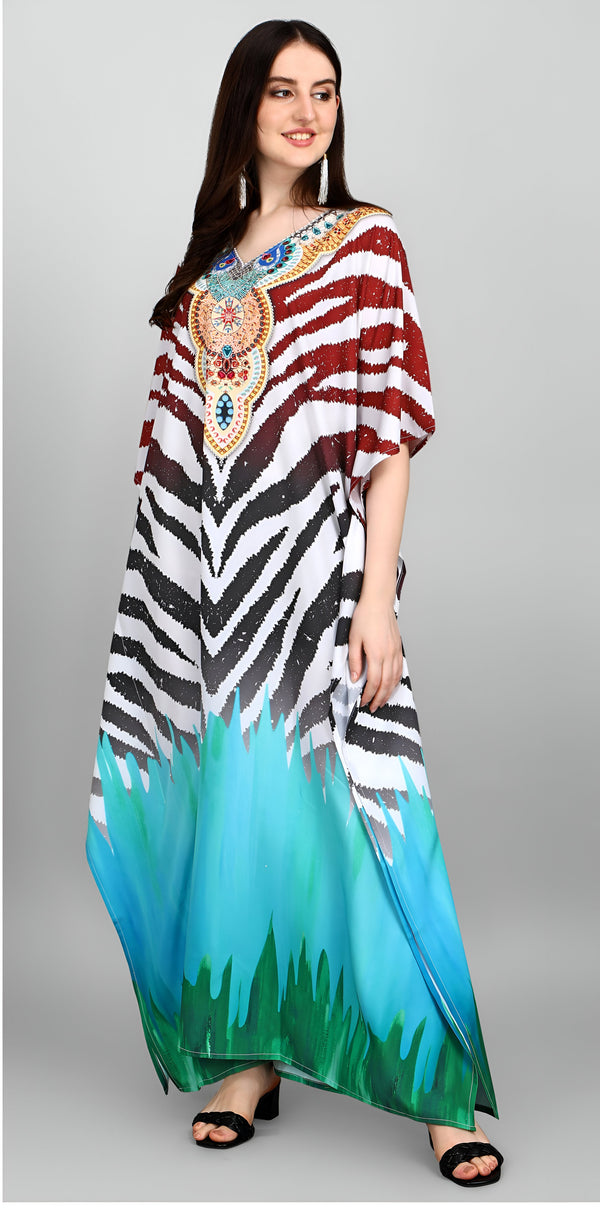 Dazzling Multi Color Polyester Fabric Designer Kaftan