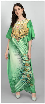 Dazzling Green Color Polyester Fabric Designer Kaftan