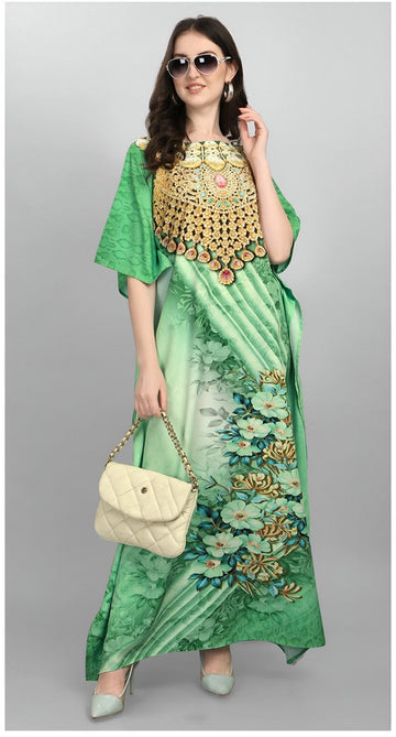 Dazzling Green Color Polyester Fabric Designer Kaftan