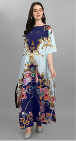 Dazzling Blue Color Polyester Fabric Designer Kaftan