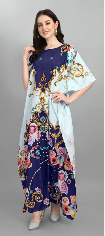 Dazzling Blue Color Polyester Fabric Designer Kaftan