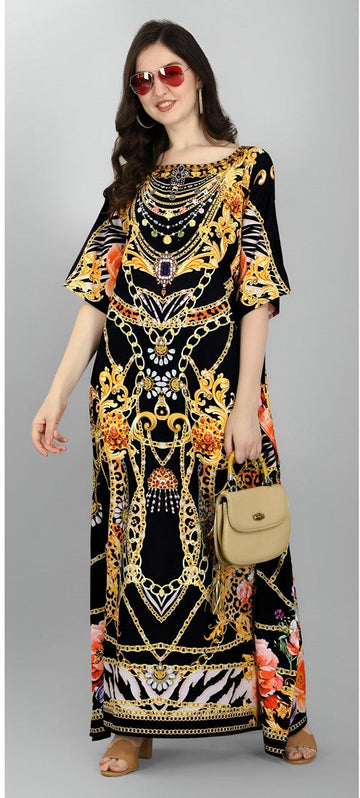 Dazzling Black Color Polyester Fabric Designer Kaftan