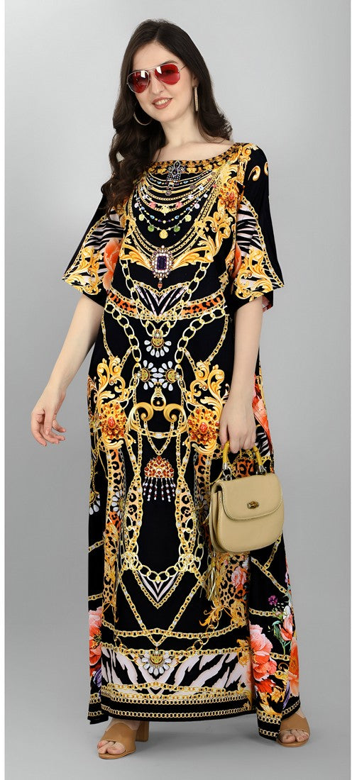 Dazzling Black Color Polyester Fabric Designer Kaftan