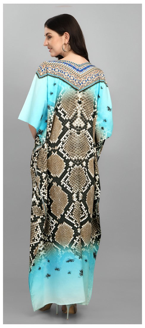 Dazzling Blue Color Polyester Fabric Designer Kaftan