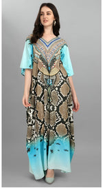 Dazzling Blue Color Polyester Fabric Designer Kaftan