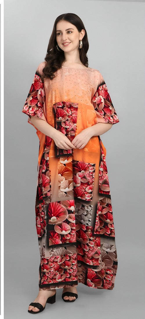 Dazzling Red Color Polyester Fabric Designer Kaftan