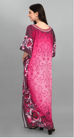 Dazzling Pink Color Polyester Fabric Designer Kaftan