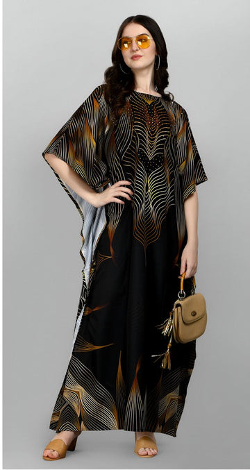 Dazzling Black Color Polyester Fabric Designer Kaftan