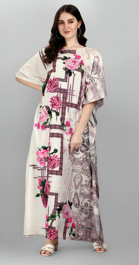 Dazzling White Color Polyester Fabric Designer Kaftan
