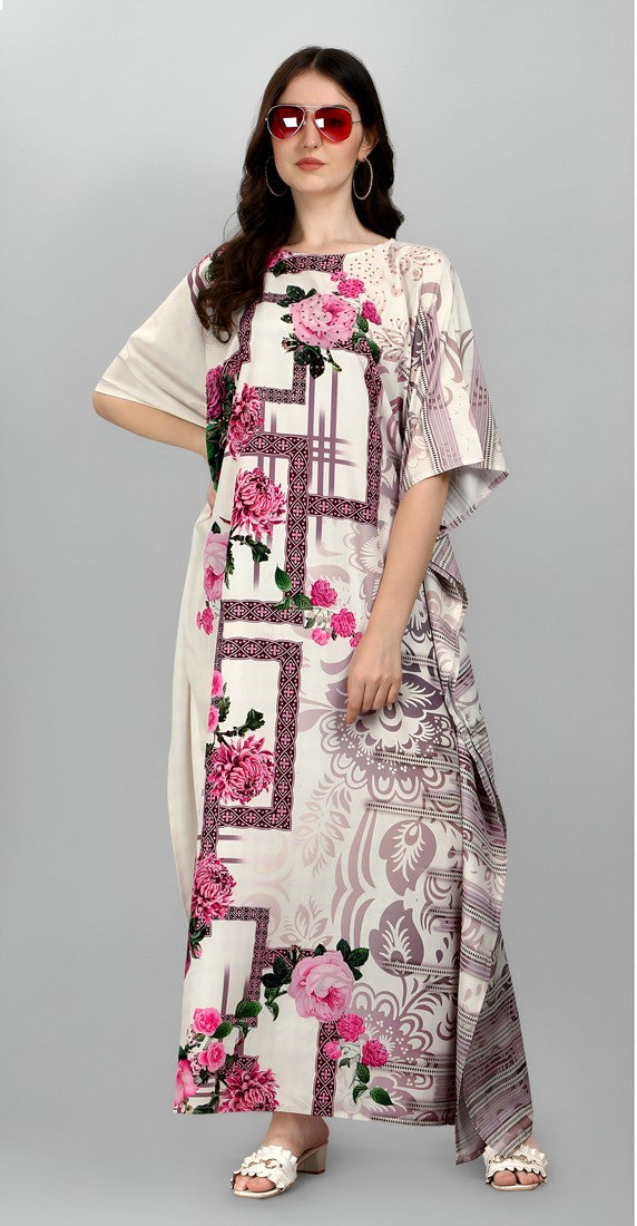 Dazzling White Color Polyester Fabric Designer Kaftan