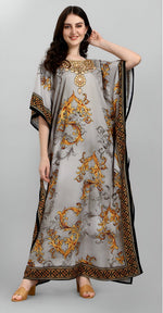 Dazzling Grey Color Polyester Fabric Designer Kaftan