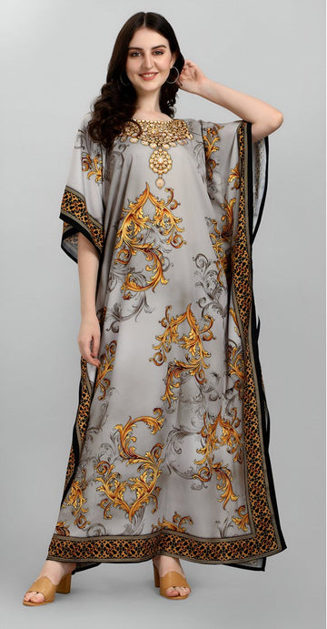 Dazzling Grey Color Polyester Fabric Designer Kaftan