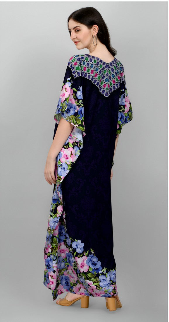 Dazzling Navy Blue  Color Polyester Fabric Designer Kaftan