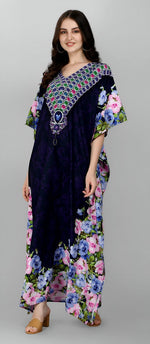 Dazzling Navy Blue  Color Polyester Fabric Designer Kaftan