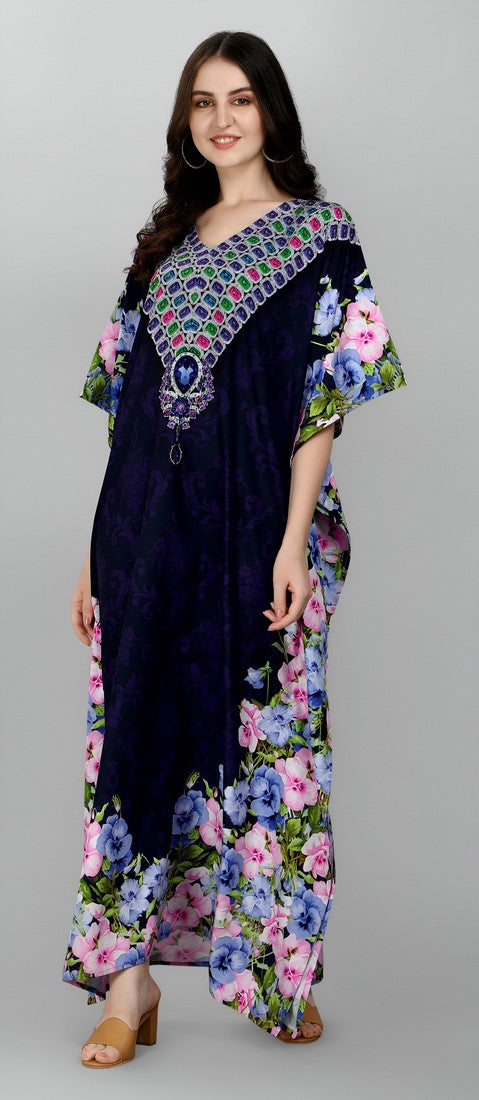 Dazzling Navy Blue  Color Polyester Fabric Designer Kaftan