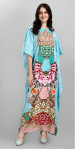 Dazzling Aqua Color Polyester Fabric Designer Kaftan