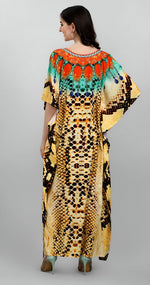 Dazzling Yellow Color Polyester Fabric Designer Kaftan