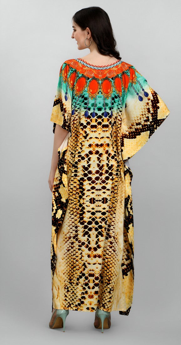 Dazzling Yellow Color Polyester Fabric Designer Kaftan