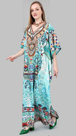 Striking Aqua Color Polyester Fabric Kaftan