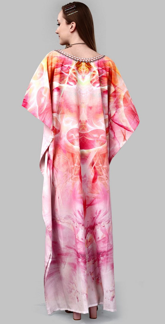 Striking Pink Color Polyester Fabric Kaftan
