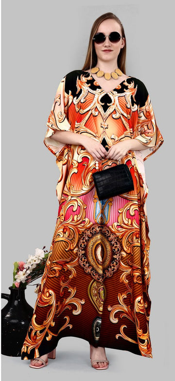 Striking Brown Color Polyester Fabric Kaftan