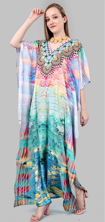 Striking Blue Color Polyester Fabric Kaftan