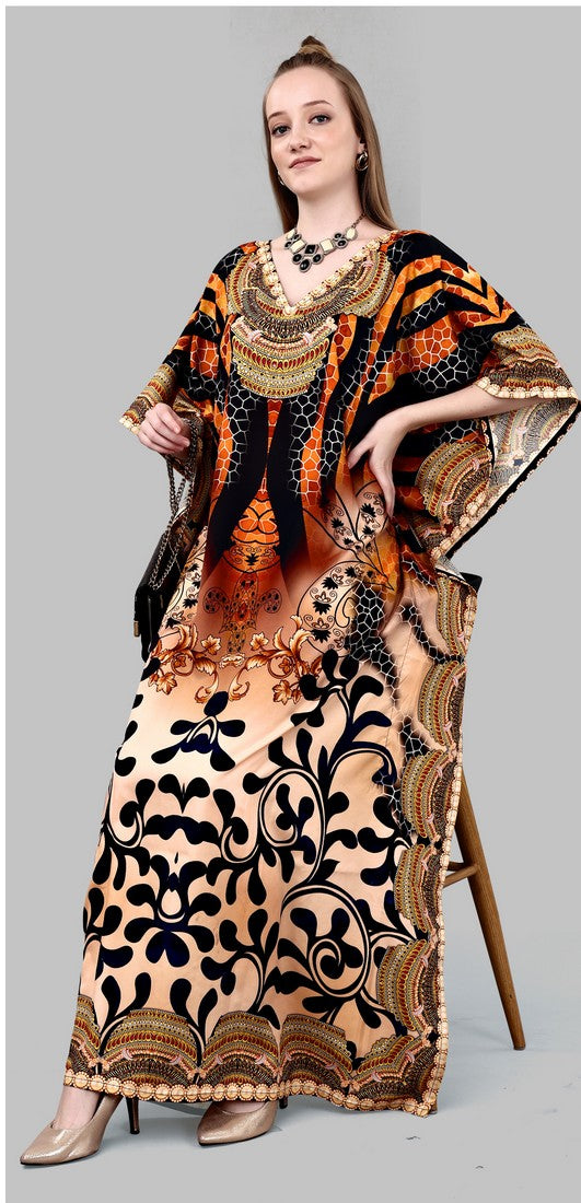 Striking Brown Color Polyester Fabric Kaftan