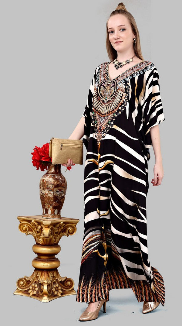 Striking Black Color Polyester Fabric Kaftan