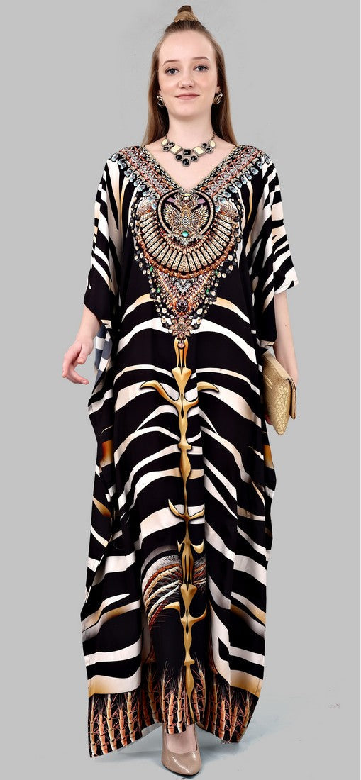 Striking Black Color Polyester Fabric Kaftan