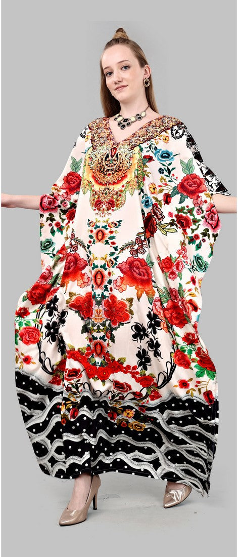 Striking Cream Color Polyester Fabric Kaftan