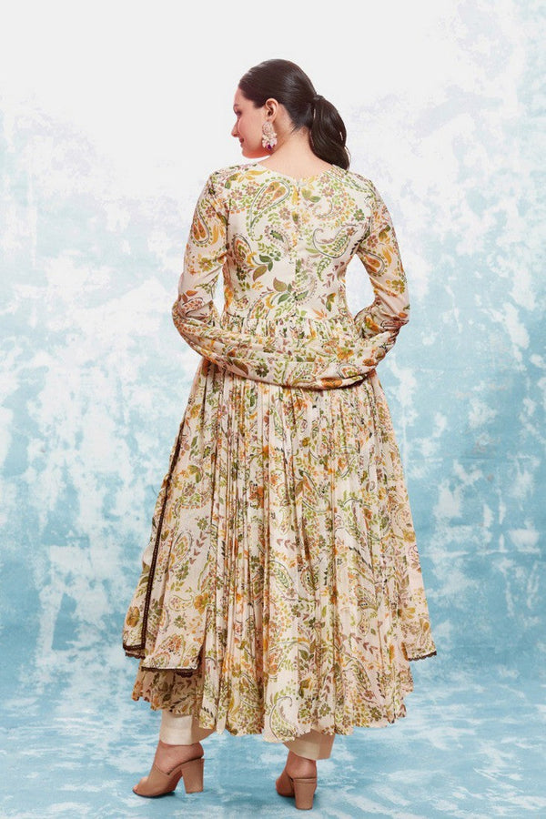 Amazing Cream Color Chiffon Fabric Designer Suit
