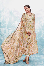 Amazing Cream Color Chiffon Fabric Designer Suit