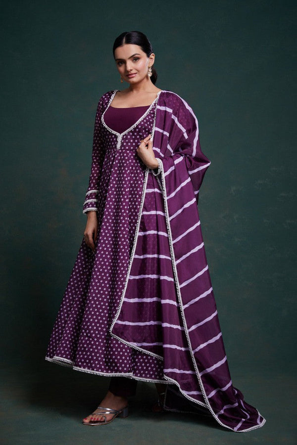 Amazing Purple Color Crepe Fabric Designer Suit