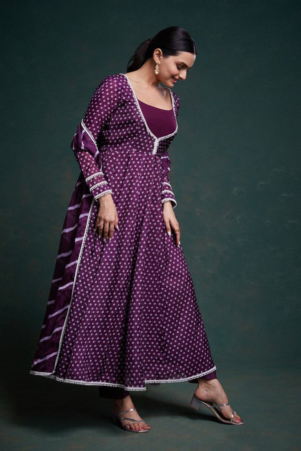 Amazing Purple Color Crepe Fabric Designer Suit