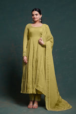 Amazing Green Color Organza Fabric Designer Suit