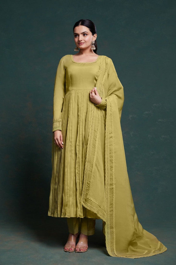 Amazing Green Color Organza Fabric Designer Suit